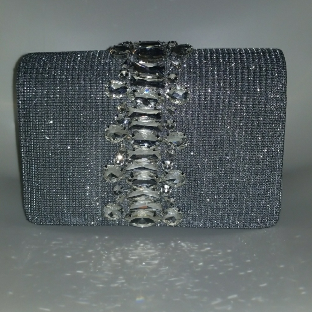Jewled Pewter Adrianna Papell formal clutch